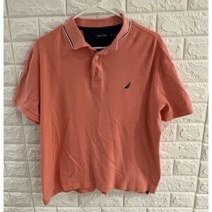 NAUTICA MENS POLO SHIRT SIZE LARGE PEACH SHORT SLEEVE BOAT LOGO‎